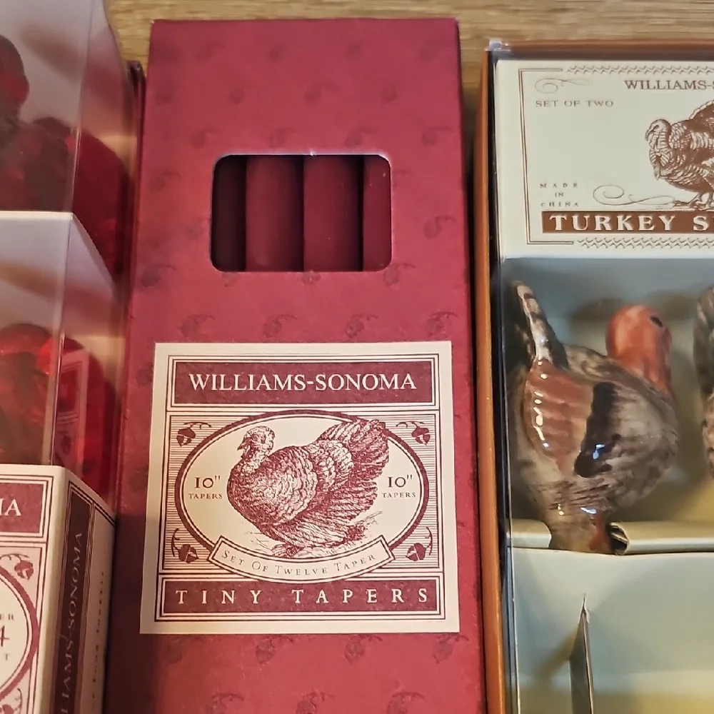 Williams Sonoma Holiday Turkey Candle & Taper Set + 2 Turkey Spreaders